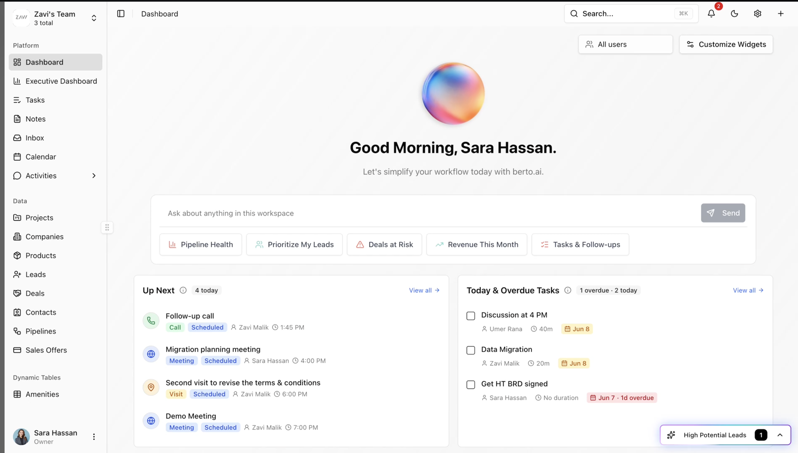 berto.ai dashboard interface