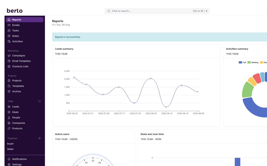 Berto dashboard interface
